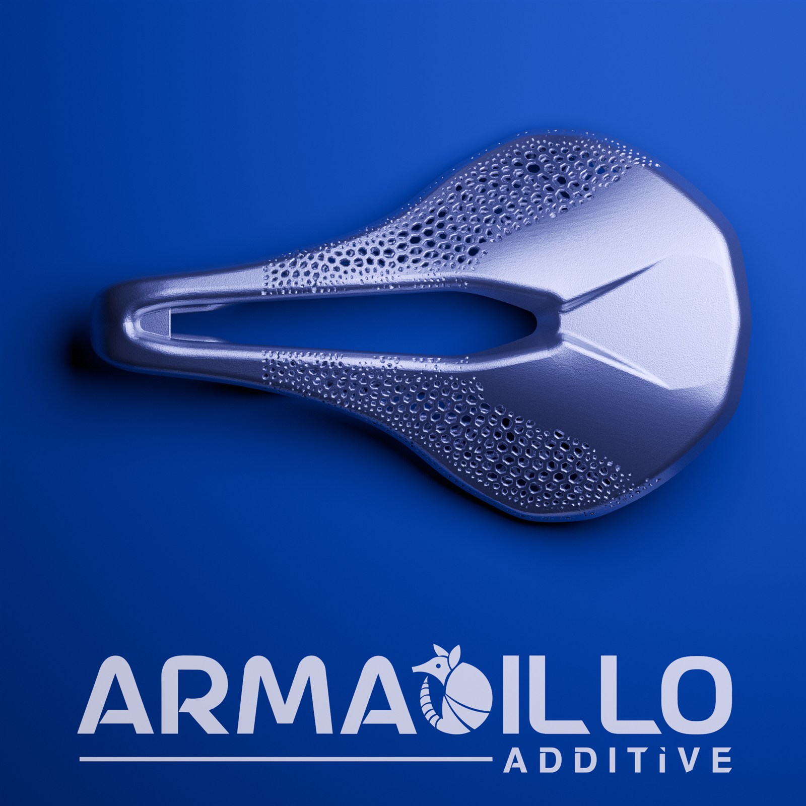 Rendered metal bicycle saddle with lightweight lattice detailing